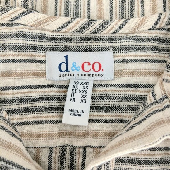 Denim & Co. Striped Blouse Top Fringe Detailing Neutral Tan Women's Size XXS - Picture 5 of 7